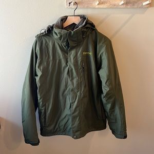 Marmot Olive Green Hooded Waterproof Jacket
